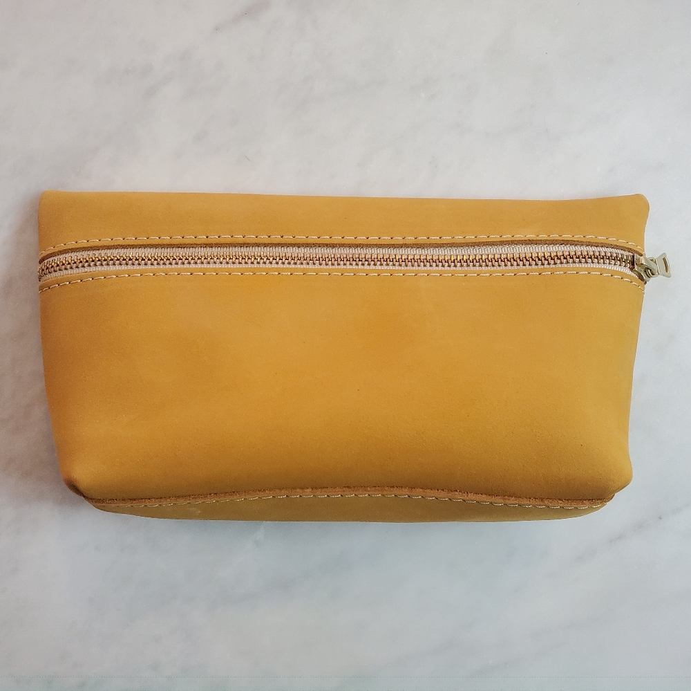PLG Portland Leather Goods XL Zippered Makeup Bag in Turmeric